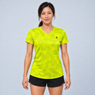 YUL Neon Radioactive Pine women's running shirt, neon yellow, front studio view.